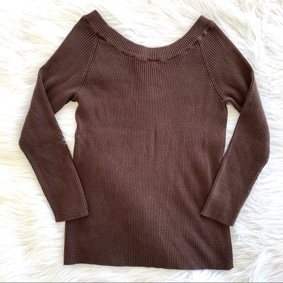 Monroe & Main Brown Silk Ribbed Fitted Sweater Top - Picture 5 of 6